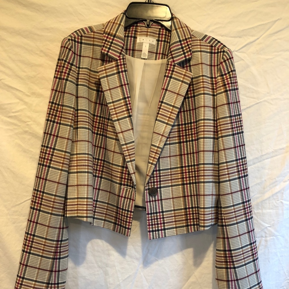 Leith cropped plaid single button suit jacket Size S
